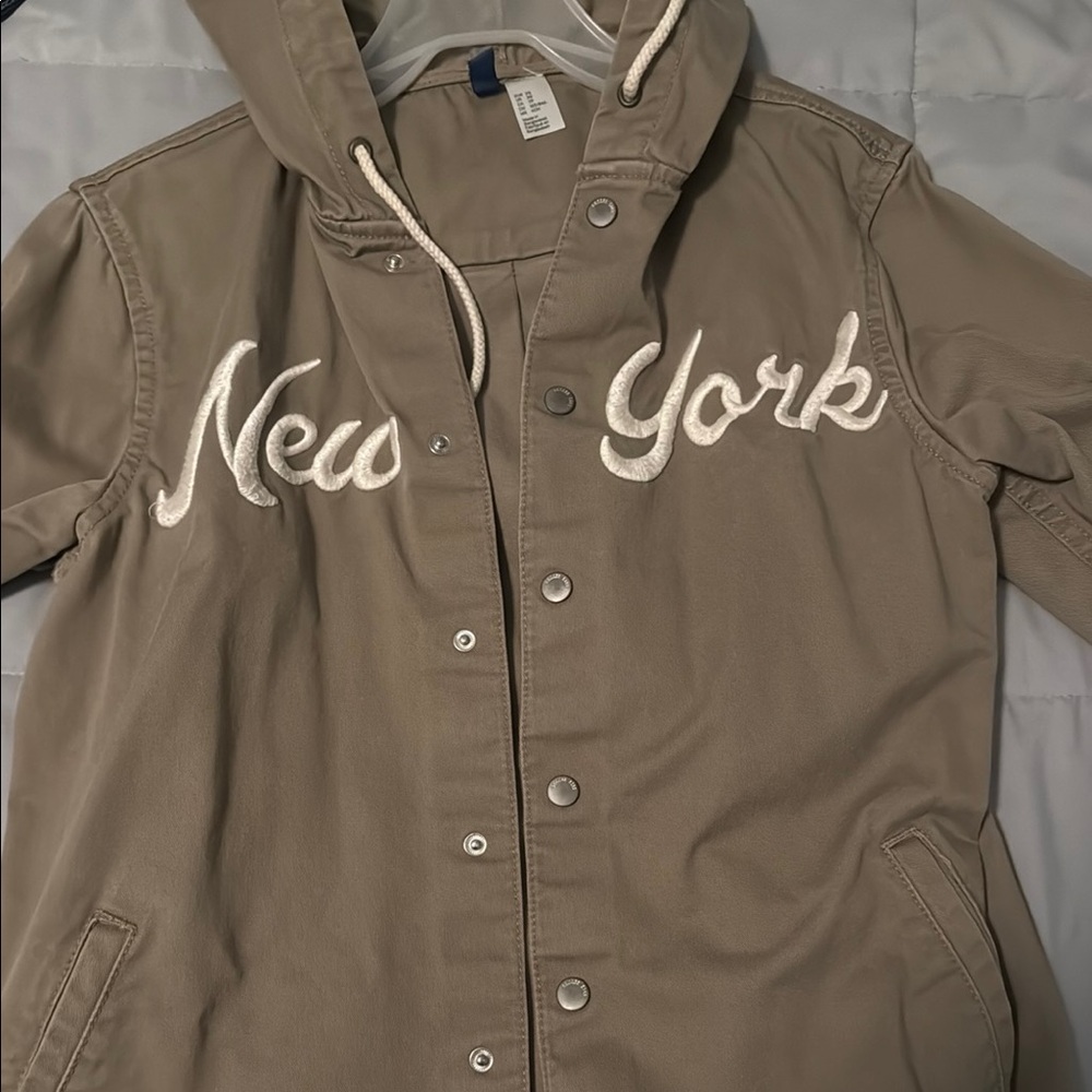 Tan Hooded Jacket with New York Embroidery